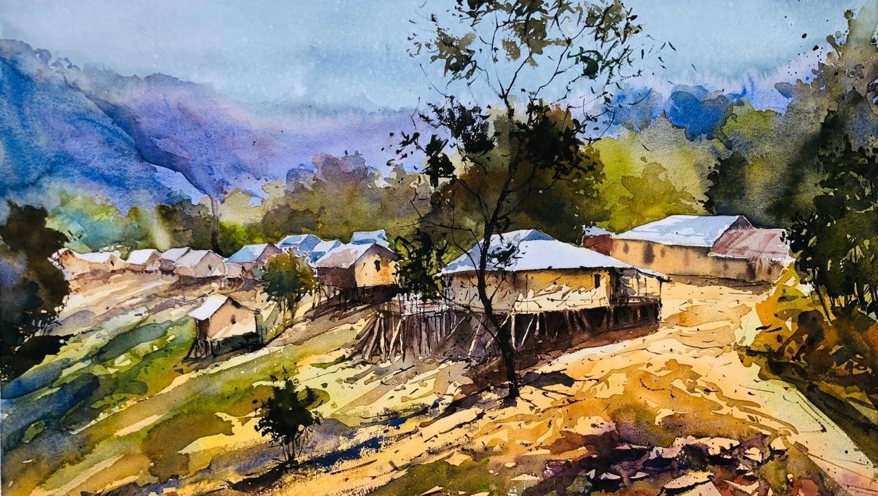 Bandarban — watercolour on paper by Iqbal Hossion