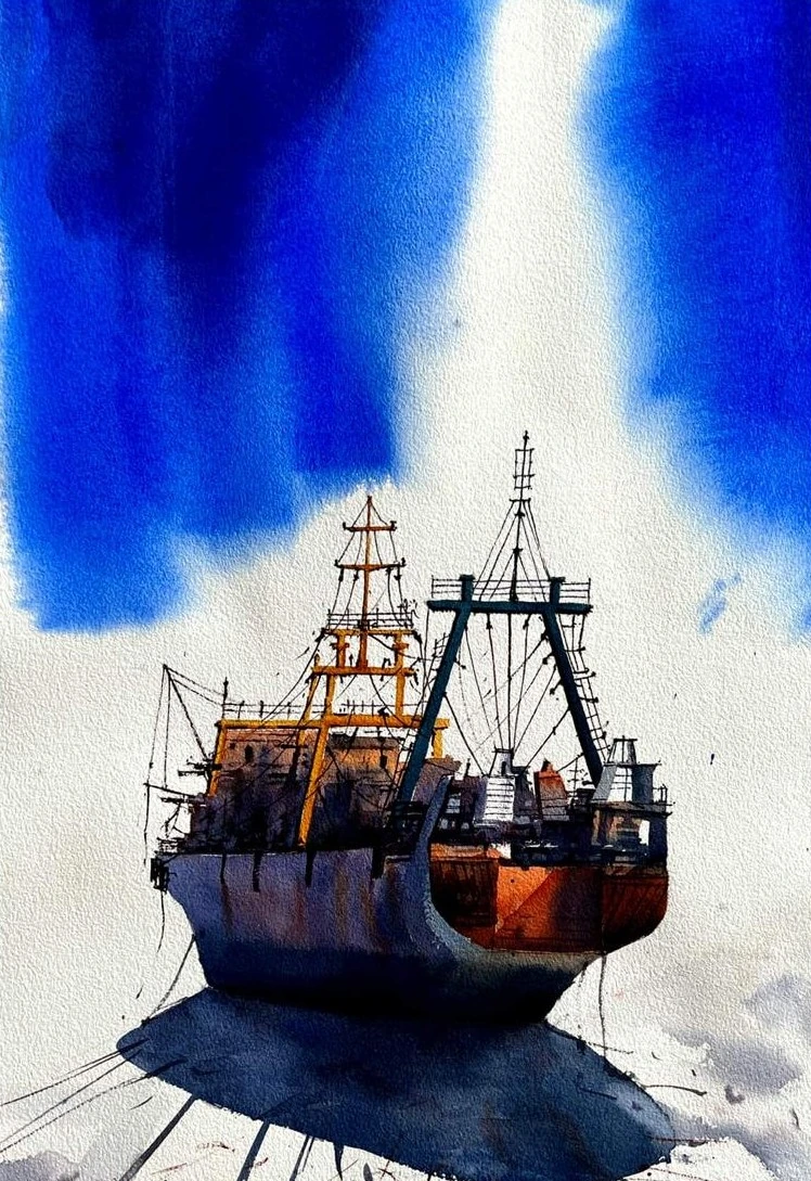 Mongla II — watercolour on paper by Iqbal Hossion
