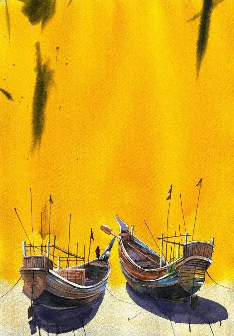 Shampan — watercolour on paper by Iqbal Hossion